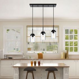 Kitchen Pendant Lighting Over Island 3 Lights Linear Chandelier Matte Black/ Brushed Nickel Finish Dining Room Light Fixtures Ceiling Hanging Lamp wit (Color: Matte Black)