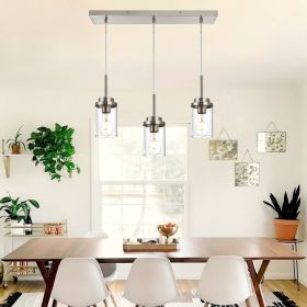 Kitchen Pendant Lighting Over Island 3 Lights Linear Chandelier Matte Black/ Brushed Nickel Finish Dining Room Light Fixtures Ceiling Hanging Lamp wit (Color: Brushed Nickel)