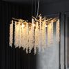 24-inch Modern Golden Pendant Light with Cascading Crystal Strands, Ideal for Living Room, Dining Room and Foyer