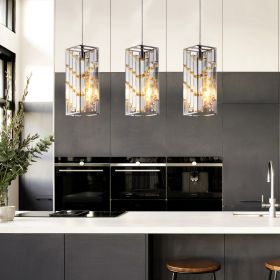 4" Modern Crystal Pendant Light - 3 Pack, Adjustable Hanging Ceiling Lamp with Crystal Prism Design for Dining Room, Kitchen Island, and Living R (Option: Chrome)