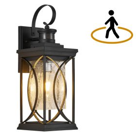 Motion Sensor Outdoor Lights Wall Mount, Dusk to Dawn Exterior Light Fixture, Anti-Rust Waterproof Outside Porch Lights with Glass & E26 Socket W (Option: Black)