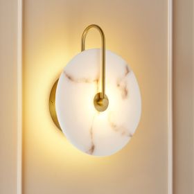 Round Alabaster Wall Sconce, Natural Marble Lampshade Wall Sconce, Hardwired Circular Sconce LED Modern Wall Lamp for Bedroom, Stairs, Living Roo (Option: Gold)