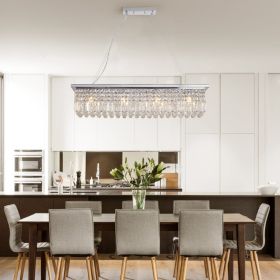 Modern Crystal Chandelier for Dining Room 8-Light White Rectangle Raindrop Chandelier Contemporary Rectangular Pendant Light Fixture for Kitchen (Option: Chrome)