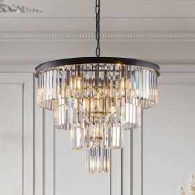 (Same as W1340P188542/L5007-600-B) 24" Contemporary Crystal Modern Chandeliers Crystal Ceiling Chandelier 4 Tier Black Chandelier Lighting for Di (Option: Black)