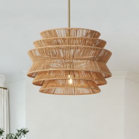 17.3" Rattan Pendant Light,Hand-Woven Rustic Wicker Hanging Light Seagrass Ceiling Chandelier,Water Plants Rattan Chandelier for Dining Living Be (Option: Brown)