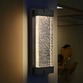 19"(H) Black Aluminum Finish Outdoor Wall Light with Bubble Crystal Glass, LED Light Source, 3000K Warm Light, Weatherproof Exterior Sconce for P (Option: Black)