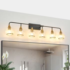 48" Modern 6-Light Vanity Wall Sconce - Black and Gold Bathroom Light Fixture with Clear Glass Shades, Industrial Wall Mounted Lamp for Mirror, V (Option: Black+Gold)