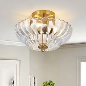 11.8 inch Semi Flush Mount Ceiling Light, 3-Light Close to Ceiling Light Fixtures with Flower Glass, Vintage Ceiling Lights for Hallway Living Ro (Option: Gold+Clear)